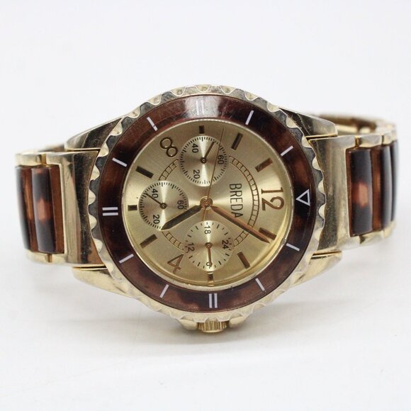 BREDA Chronograph Watch Unisex Gold Tone Stainless Steel Classic Gold Quartz - Picture 5 of 8